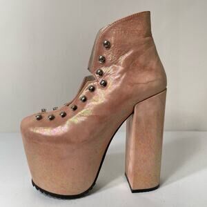 Unif Hellbound Mermaid Pink Holographic Platform Boots Alt Pastel Goth Rave 5